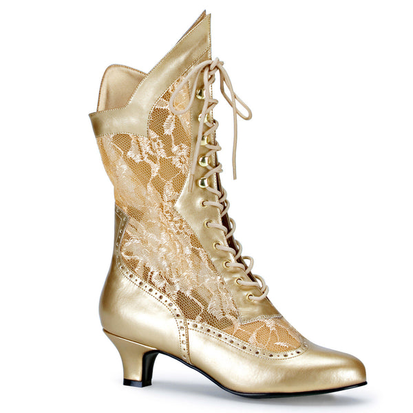 Sexy Lace Victorian Mid Calf Ankle Booties Kitten Heels Boots Shoes Pleaser Funtasma DAME/115
