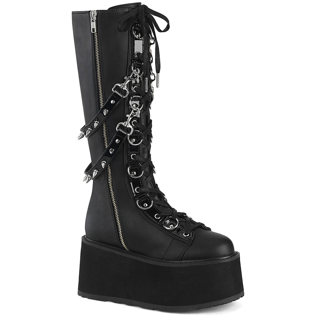 3 1/2" Pf Lace-Up Knee High Boot, Outside Zip Pleaser Demonia DAMNED/220 Main image