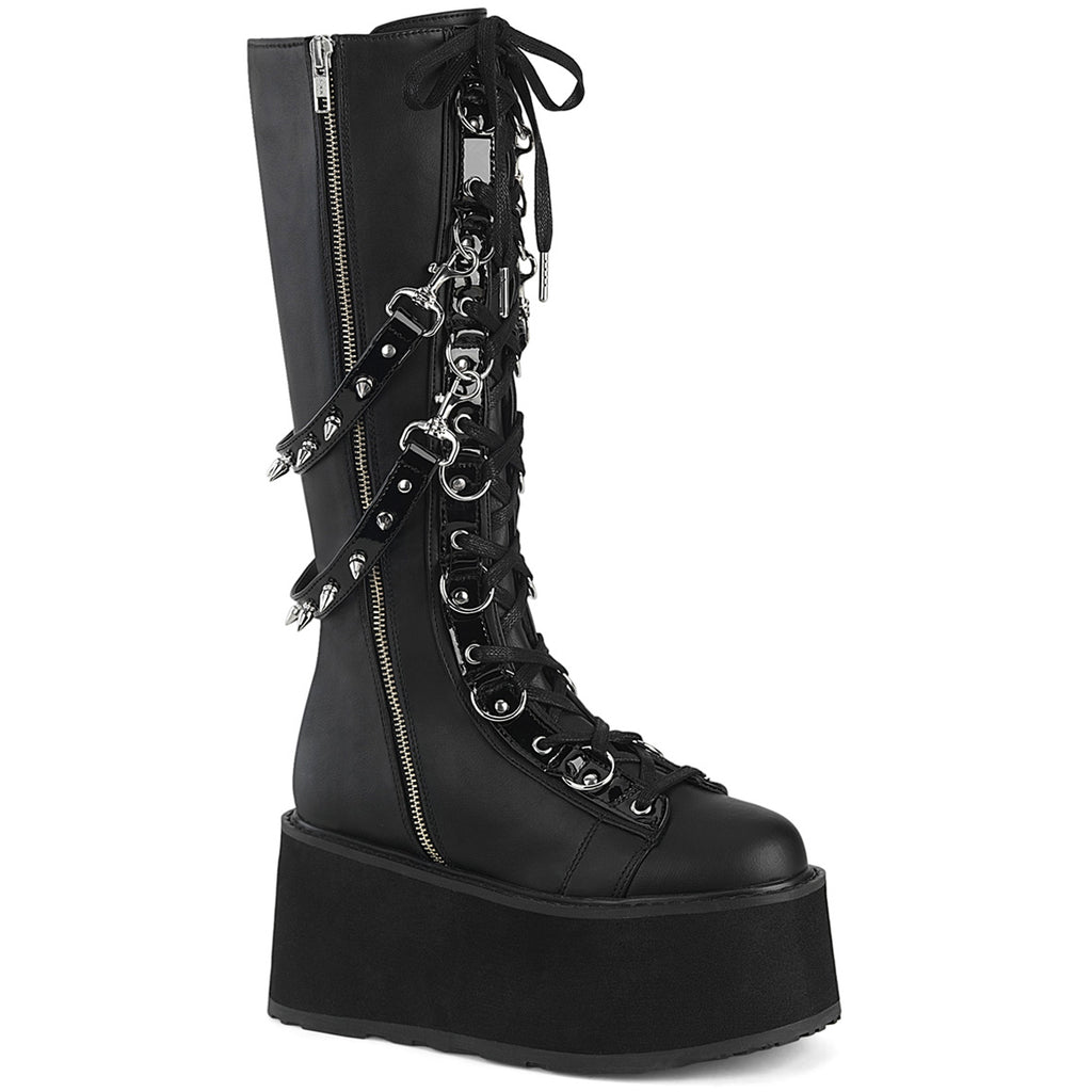 3 1/2" Pf Lace-Up Knee High Boot, Outside Zip Pleaser Demonia DAMNED/220