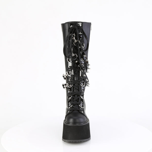 3 1/2" Pf Lace-Up Knee High Boot, Outside Zip Pleaser Demonia DAMNED/220