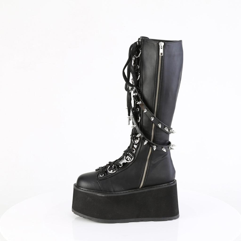 3 1/2" Pf Lace-Up Knee High Boot, Outside Zip Pleaser Demonia DAMNED/220