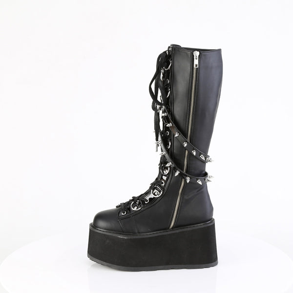 3 1/2" Pf Lace-Up Knee High Boot, Outside Zip Pleaser Demonia DAMNED/220