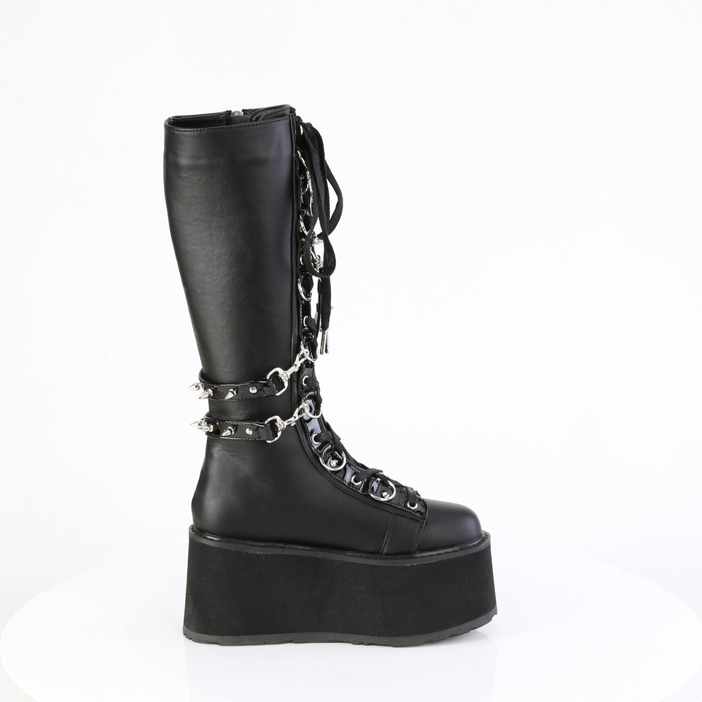 3 1/2" Pf Lace-Up Knee High Boot, Outside Zip Pleaser Demonia DAMNED/220