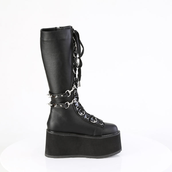 3 1/2" Pf Lace-Up Knee High Boot, Outside Zip Pleaser Demonia DAMNED/220