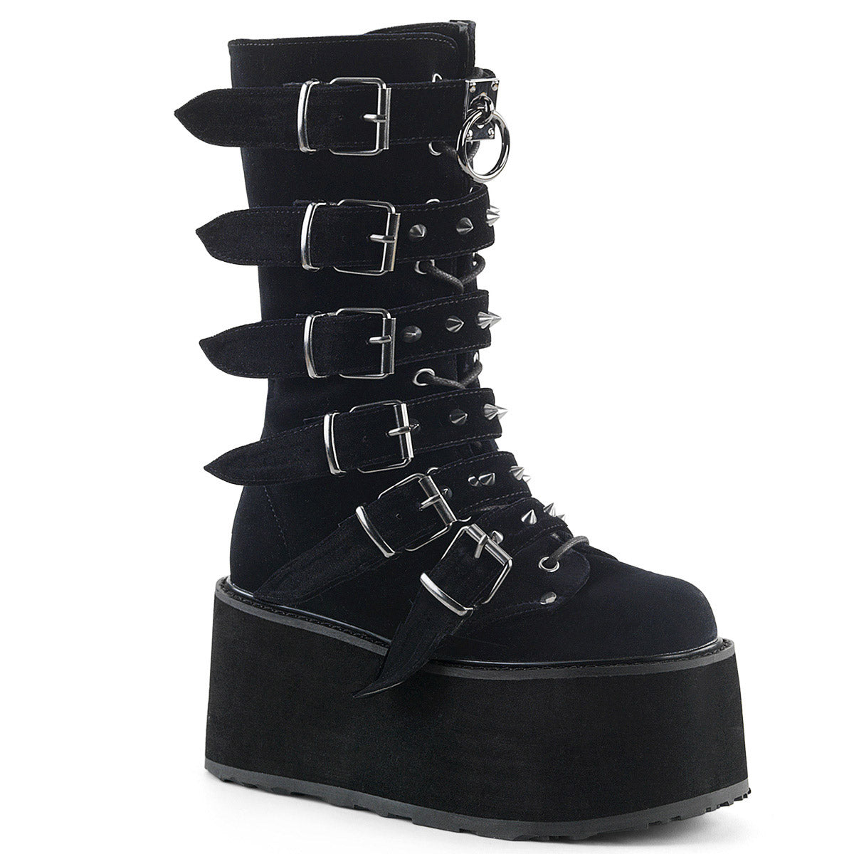 3 1/2" PF Mid-Calf Boot w/ 6 Buckle Straps, Metal Side Zip Pleaser Demonia DAMNED/225 Main image