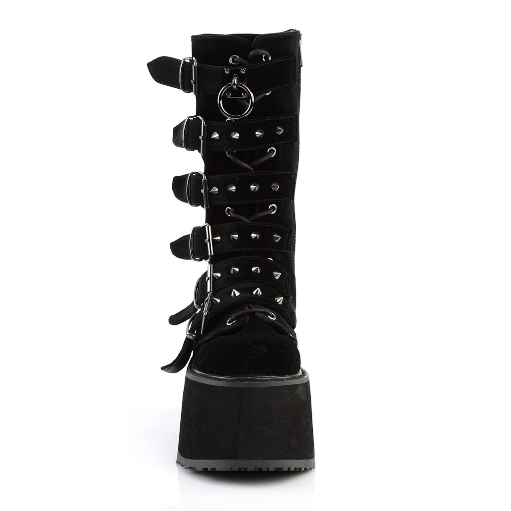 3 1/2" PF Mid-Calf Boot w/ 6 Buckle Straps, Metal Side Zip Pleaser Demonia DAMNED/225