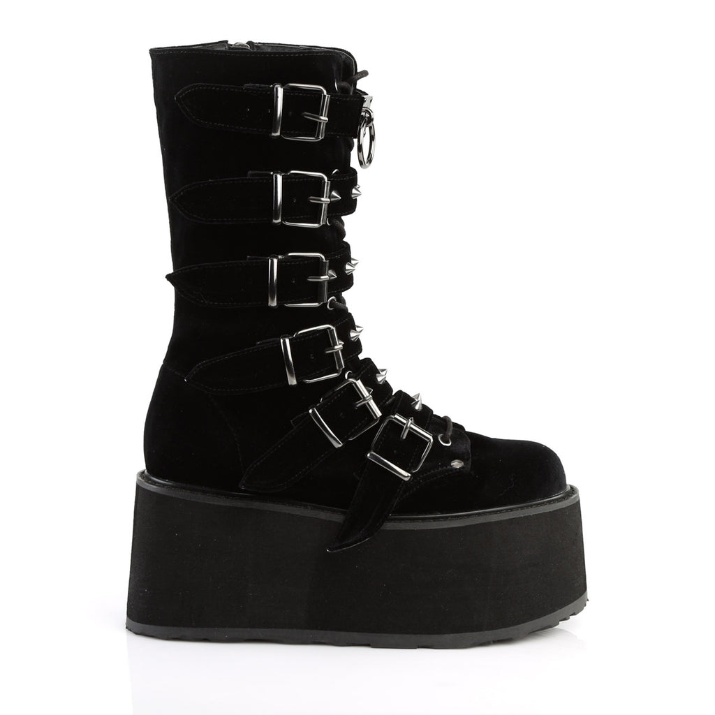 3 1/2" PF Mid-Calf Boot w/ 6 Buckle Straps, Metal Side Zip Pleaser Demonia DAMNED/225