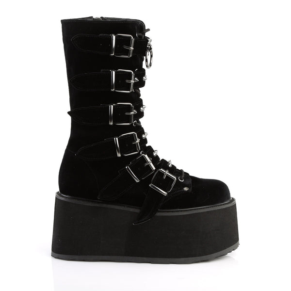 3 1/2" PF Mid-Calf Boot w/ 6 Buckle Straps, Metal Side Zip Pleaser Demonia DAMNED/225