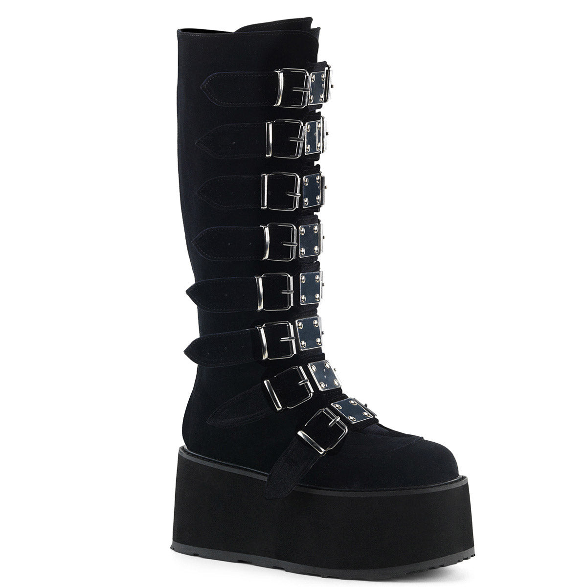 3 1/2" PF Knee High Boot w/ 8 Buckle Straps, Back Metal Zip Pleaser Demonia DAMNED/318 Main image