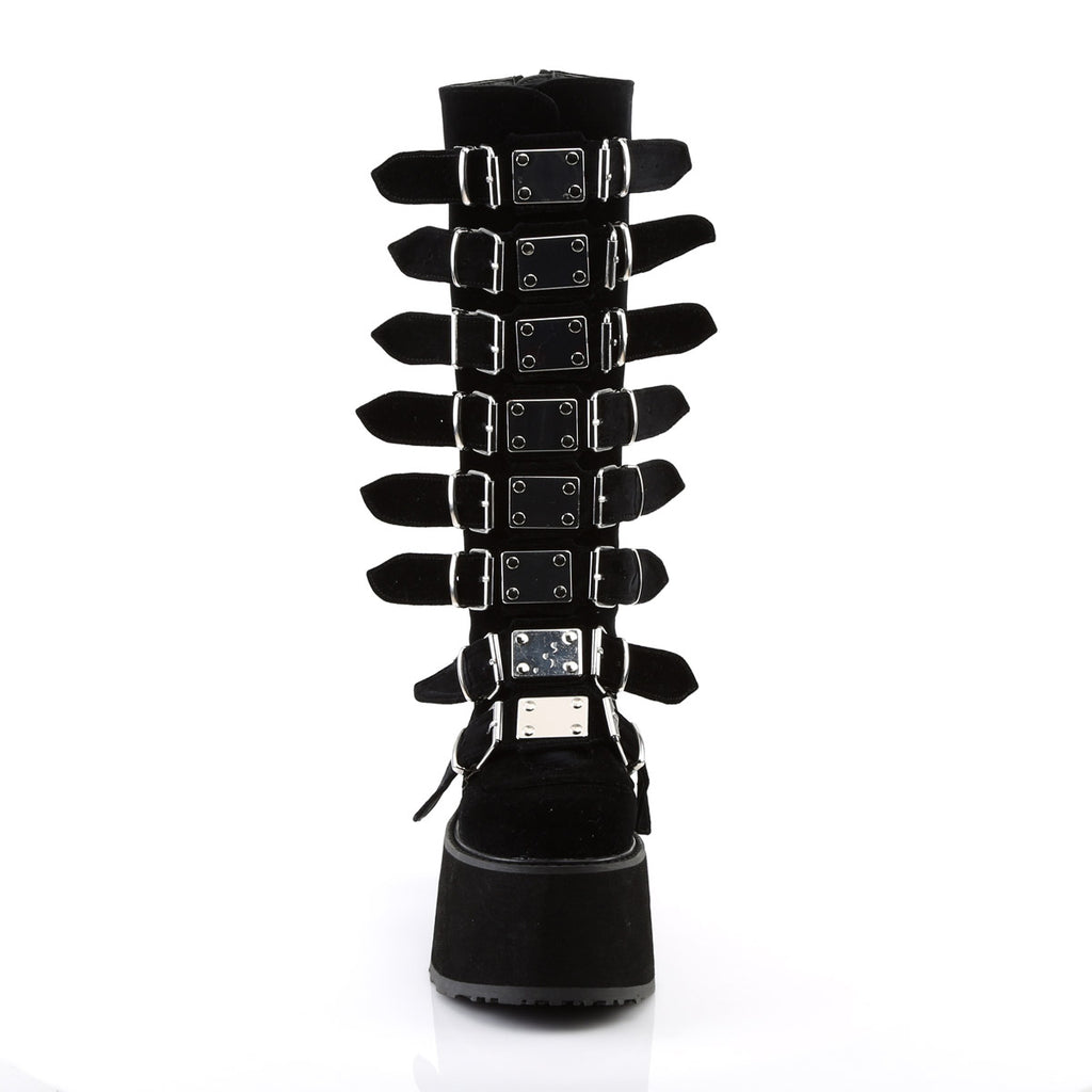 3 1/2" PF Knee High Boot w/ 8 Buckle Straps, Back Metal Zip Pleaser Demonia DAMNED/318