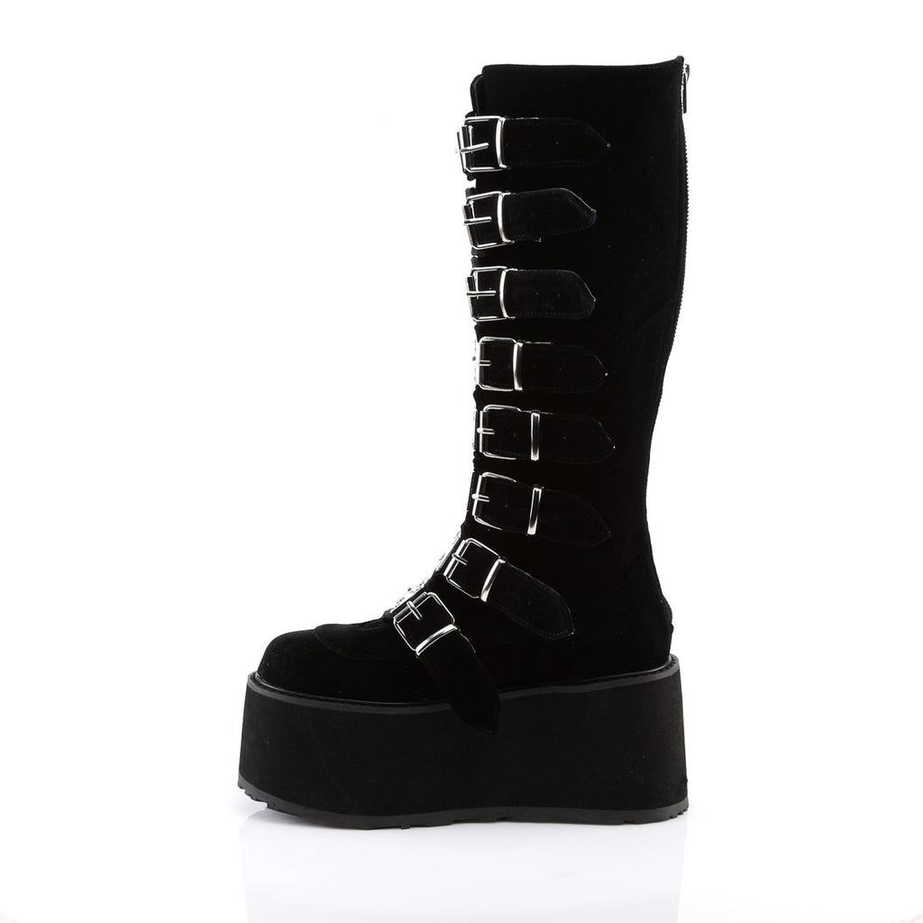 3 1/2" PF Knee High Boot w/ 8 Buckle Straps, Back Metal Zip Pleaser Demonia DAMNED/318