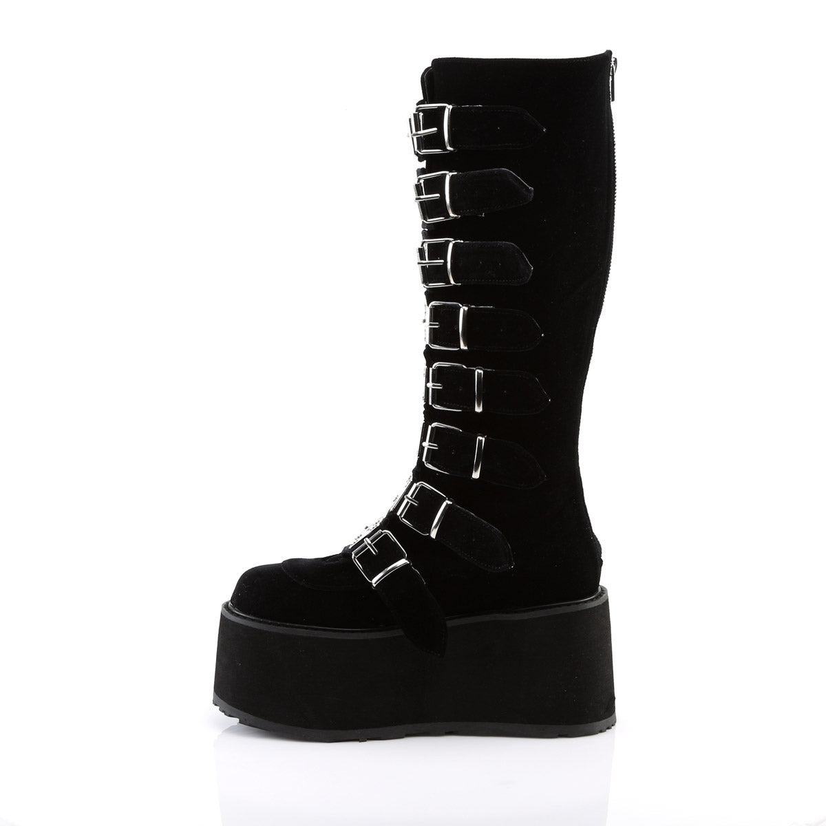3 1/2" PF Knee High Boot w/ 8 Buckle Straps, Back Metal Zip Pleaser Demonia DAMNED/318