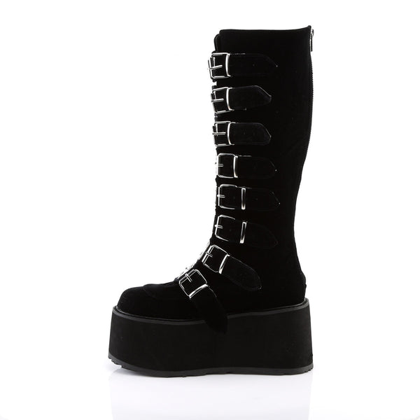 3 1/2" PF Knee High Boot w/ 8 Buckle Straps, Back Metal Zip Pleaser Demonia DAMNED/318