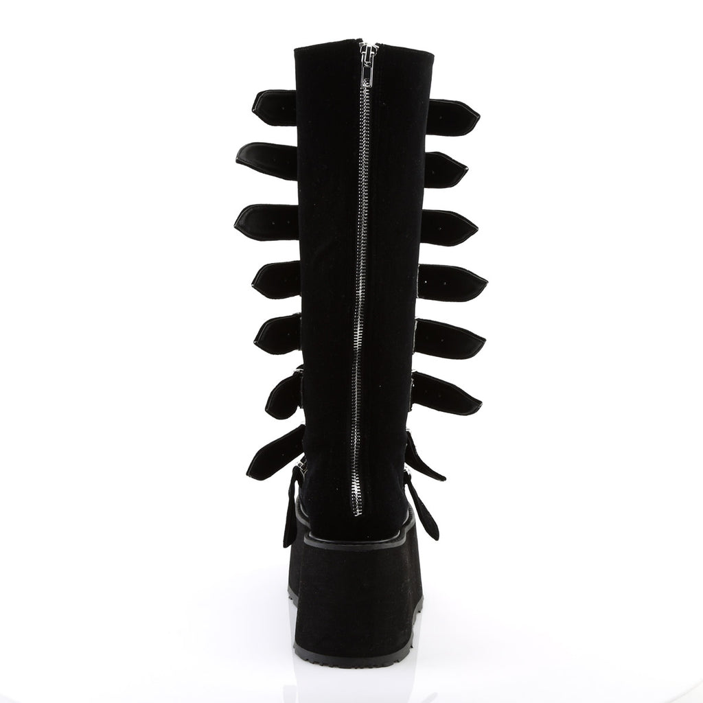 3 1/2" PF Knee High Boot w/ 8 Buckle Straps, Back Metal Zip Pleaser Demonia DAMNED/318