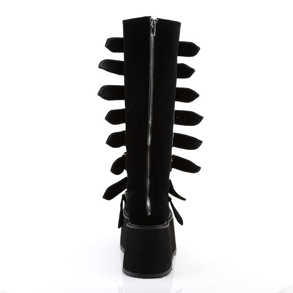 3 1/2" PF Knee High Boot w/ 8 Buckle Straps, Back Metal Zip Pleaser Demonia DAMNED/318