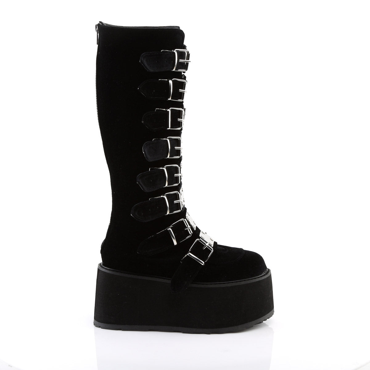 3 1/2" PF Knee High Boot w/ 8 Buckle Straps, Back Metal Zip Pleaser Demonia DAMNED/318