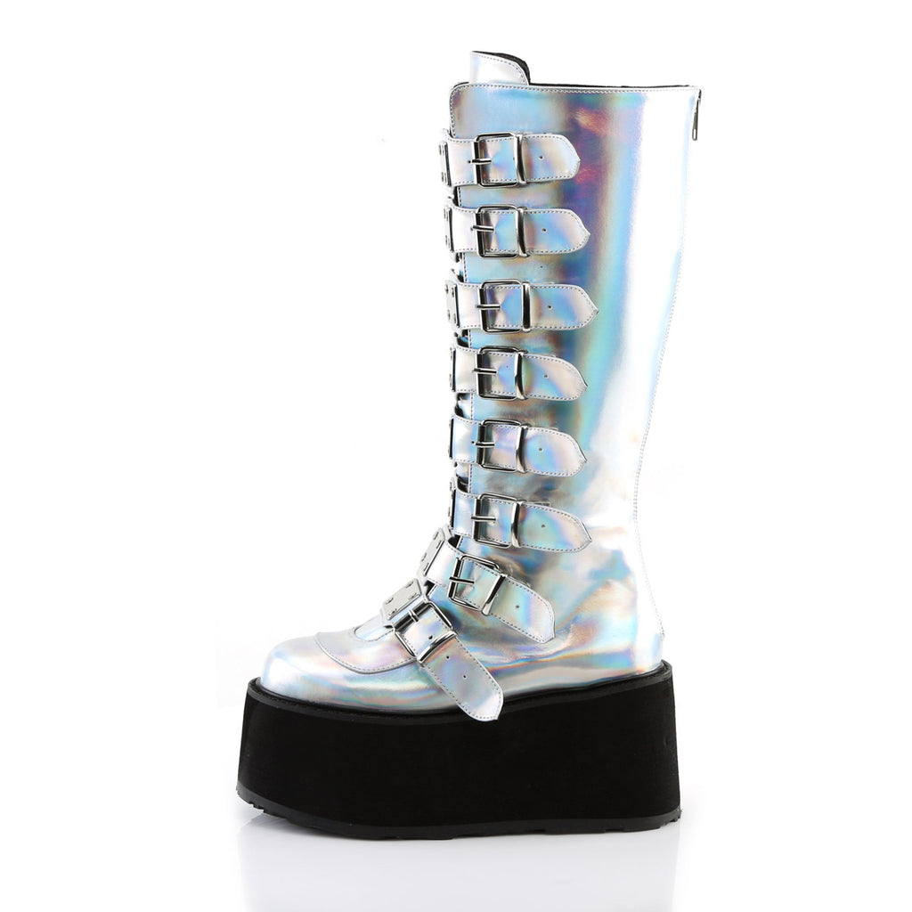 3 1/2" PF Knee High Boot w/ 8 Buckle Straps, Back Metal Zip Pleaser Demonia DAMNED/318