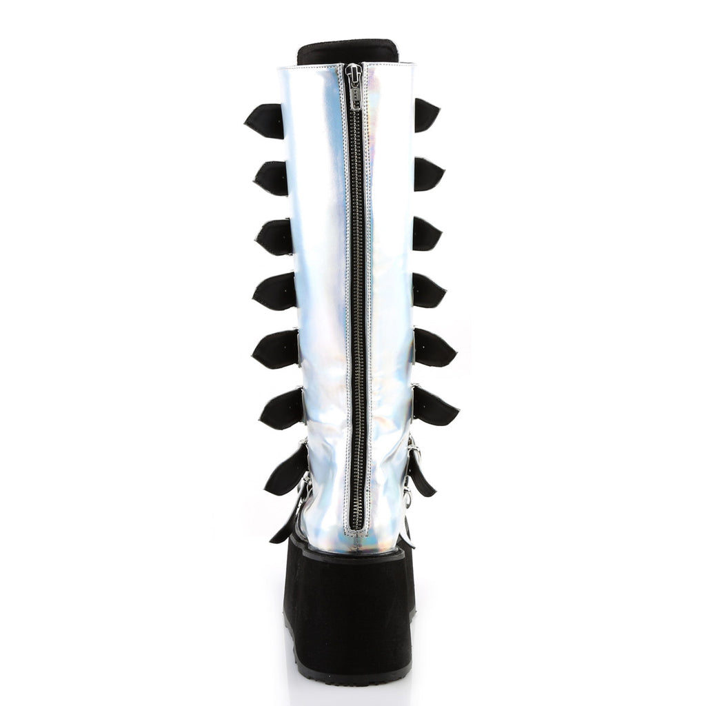 3 1/2" PF Knee High Boot w/ 8 Buckle Straps, Back Metal Zip Pleaser Demonia DAMNED/318