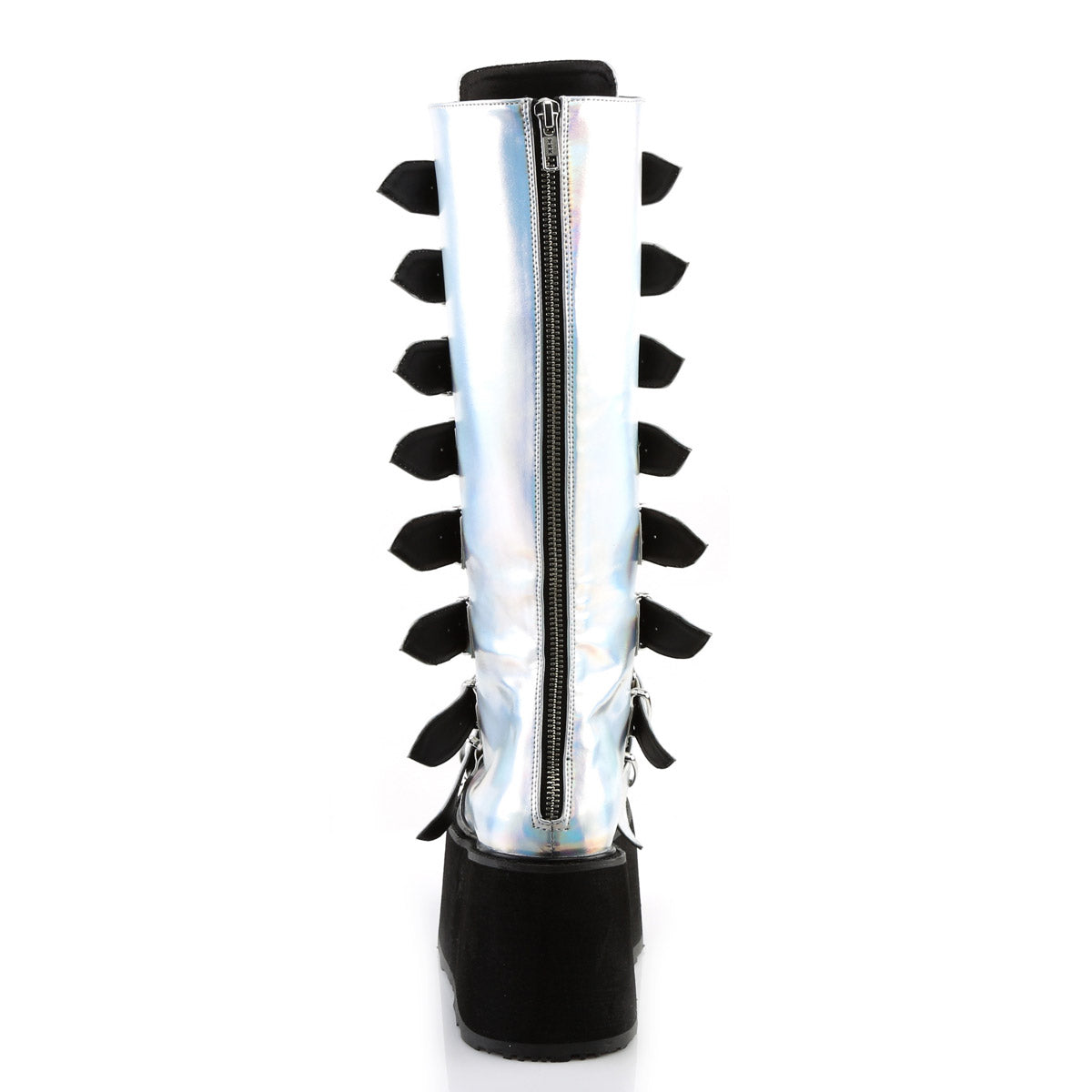 3 1/2" PF Knee High Boot w/ 8 Buckle Straps, Back Metal Zip Pleaser Demonia DAMNED/318
