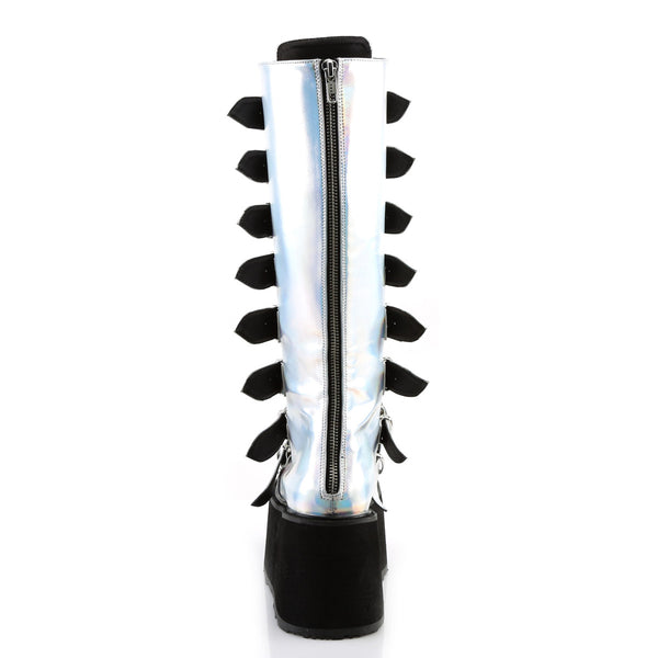 3 1/2" PF Knee High Boot w/ 8 Buckle Straps, Back Metal Zip Pleaser Demonia DAMNED/318