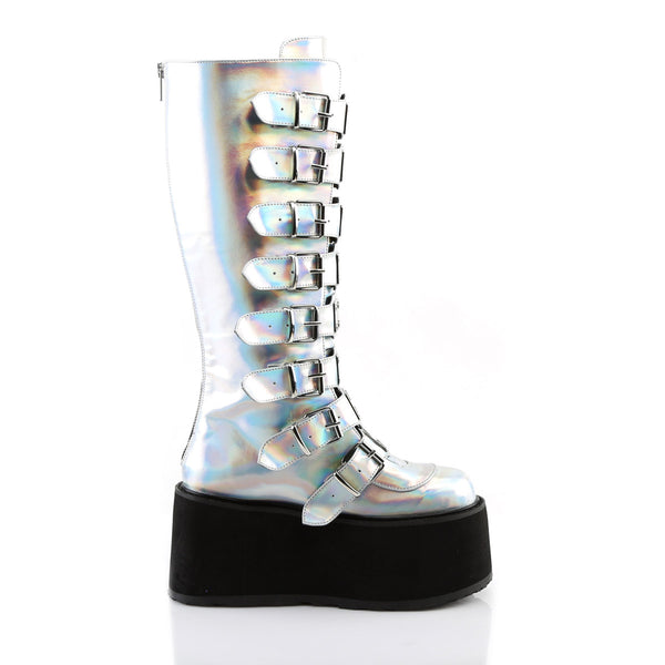 3 1/2" PF Knee High Boot w/ 8 Buckle Straps, Back Metal Zip Pleaser Demonia DAMNED/318