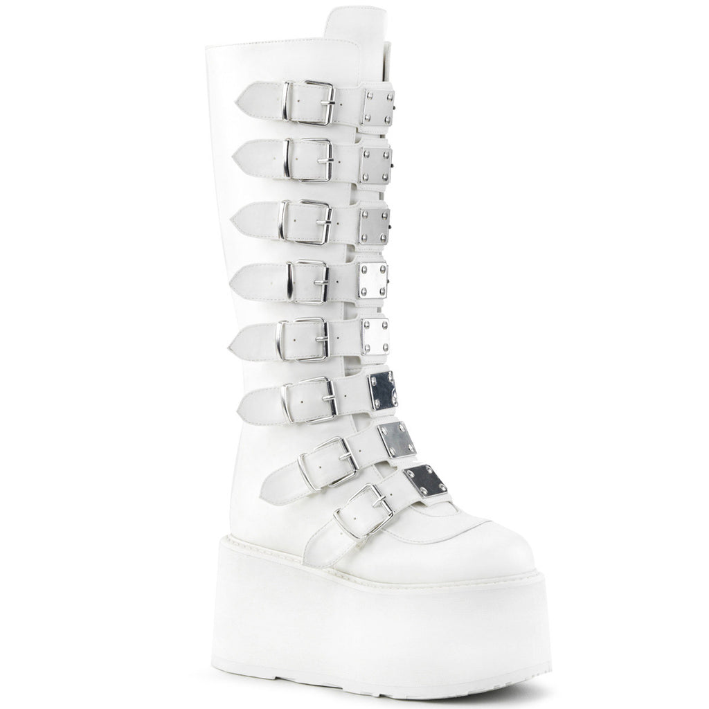 3 1/2" PF Knee High Boot w/ 8 Buckle Straps, Back Metal Zip Pleaser Demonia DAMNED/318