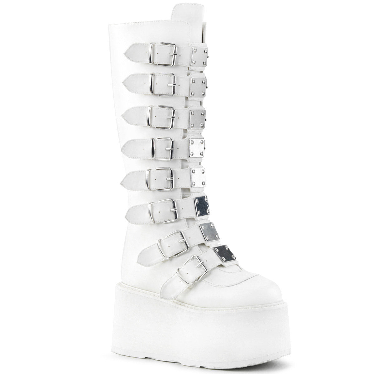 3 1/2" PF Knee High Boot w/ 8 Buckle Straps, Back Metal Zip Pleaser Demonia DAMNED/318