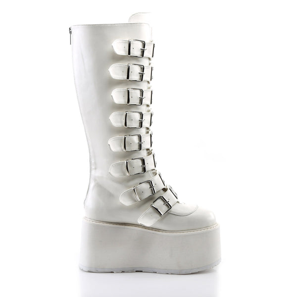 3 1/2" PF Knee High Boot w/ 8 Buckle Straps, Back Metal Zip Pleaser Demonia DAMNED/318