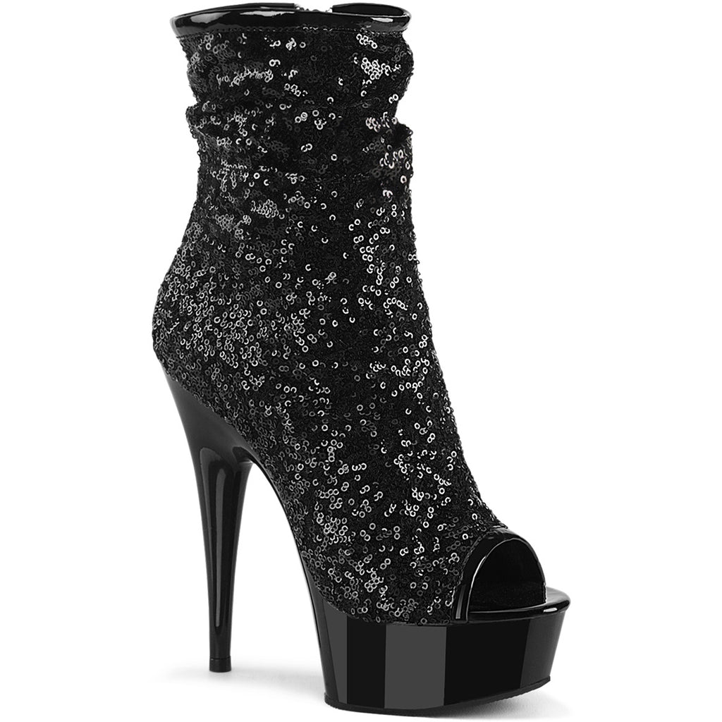 6" Heel, 1 3/4" Pf Peep Toe Ruched Ankle Boot, Side Zip Pleaser Pleaser DELIGHT/1008SQ