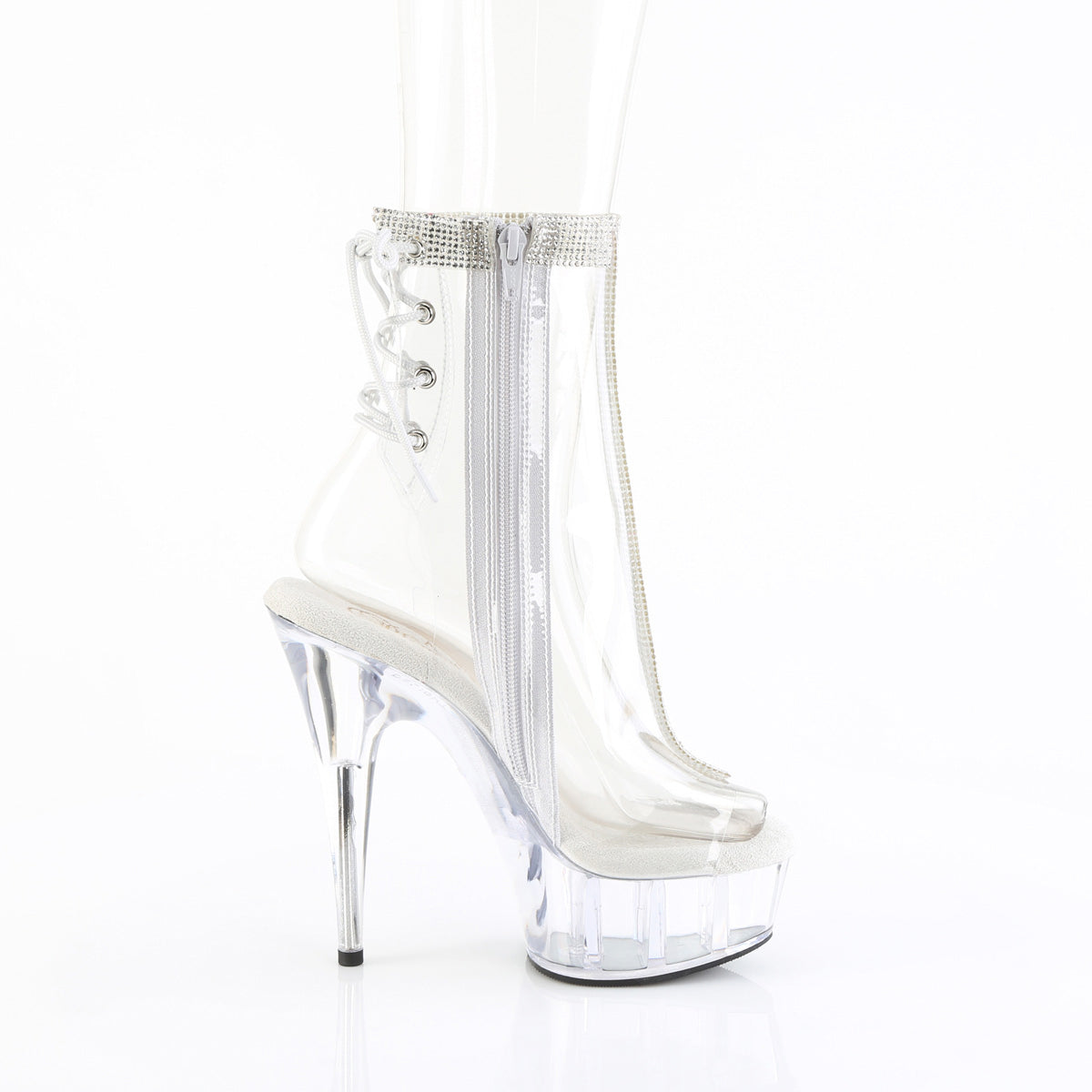 6" Heel, 1 3/4" Pf Open Toe/Heel Ankle Boot, Side Zip Pleaser Pleaser DELIGHT/1018C/2RS