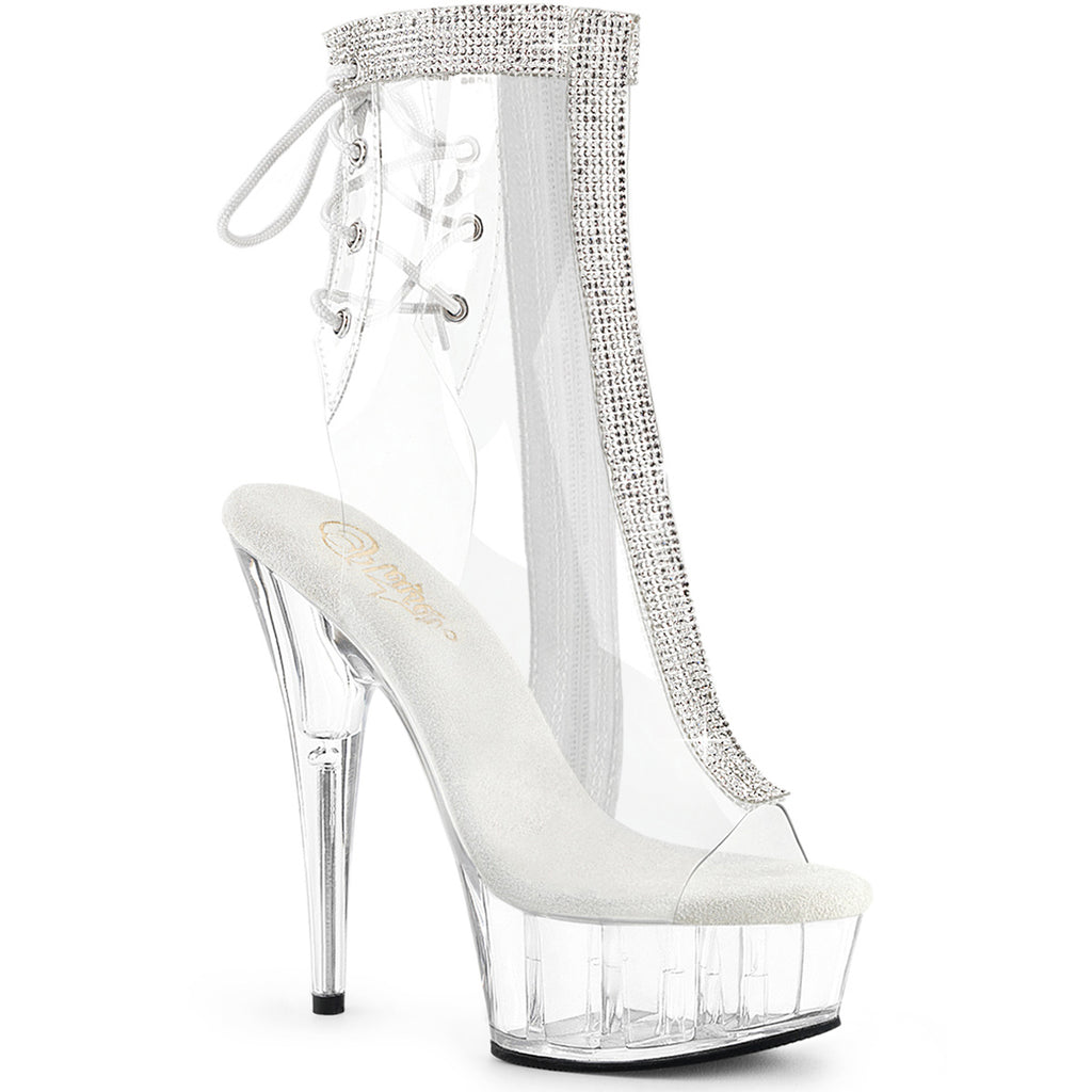 6" Heel, 1 3/4" Pf Open Toe/Heel Ankle Boot, Side Zip Pleaser Pleaser DELIGHT/1018C/2RS