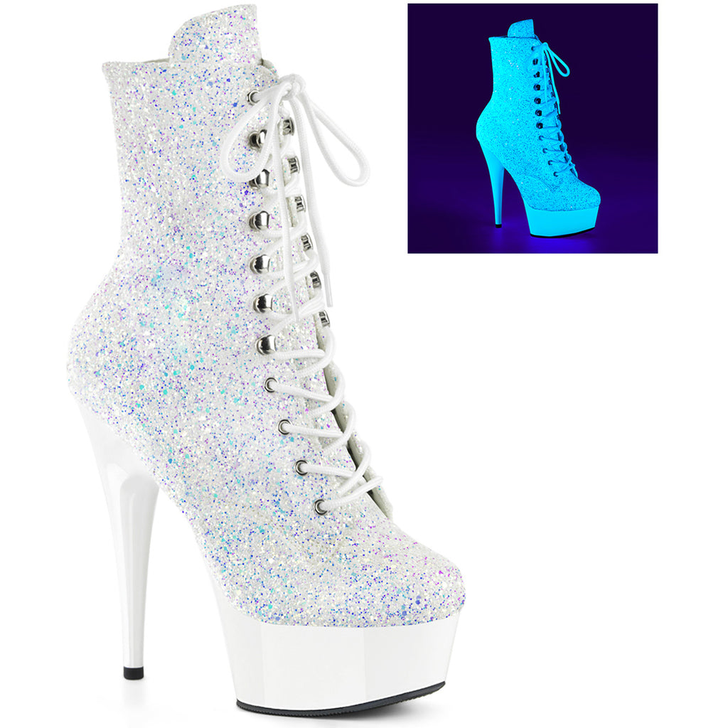 6" Heel, 1 3/4" Pf Uv Lace-Up Front Ankle Boot, Side Zip Pleaser Pleaser DELIGHT/1020LG
