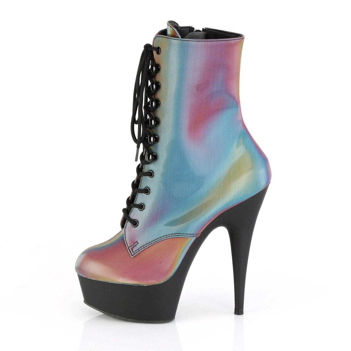 6" Heel, 1" PF Lace-Up Front Ankle Boot, Side Zip Pleaser Pleaser DELIGHT/1020REFL