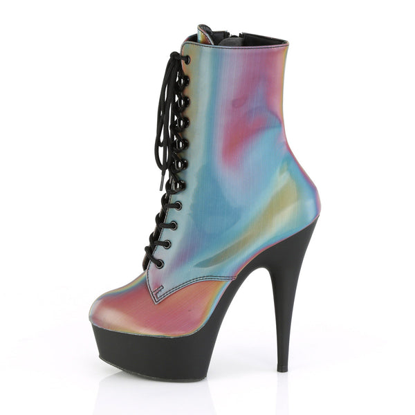 6" Heel, 1" PF Lace-Up Front Ankle Boot, Side Zip Pleaser Pleaser DELIGHT/1020REFL