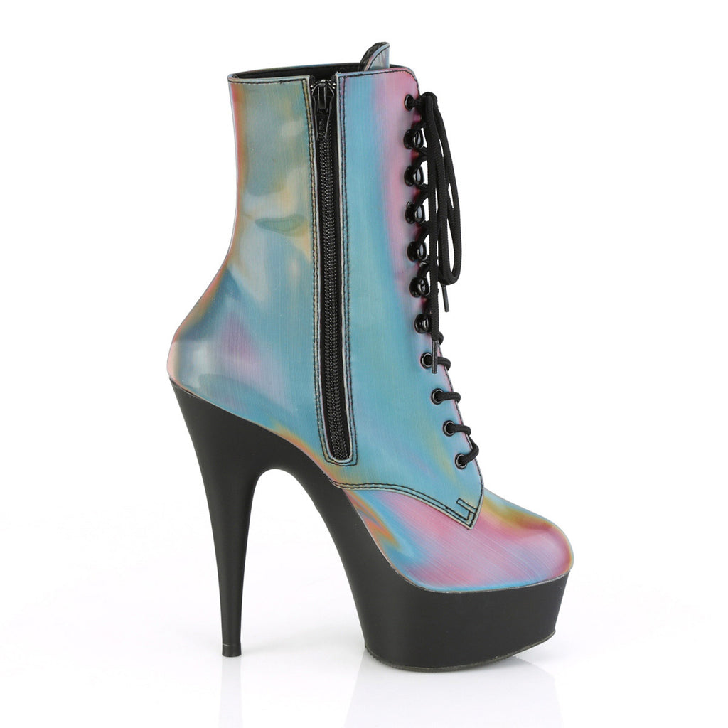 6" Heel, 1" PF Lace-Up Front Ankle Boot, Side Zip Pleaser Pleaser DELIGHT/1020REFL