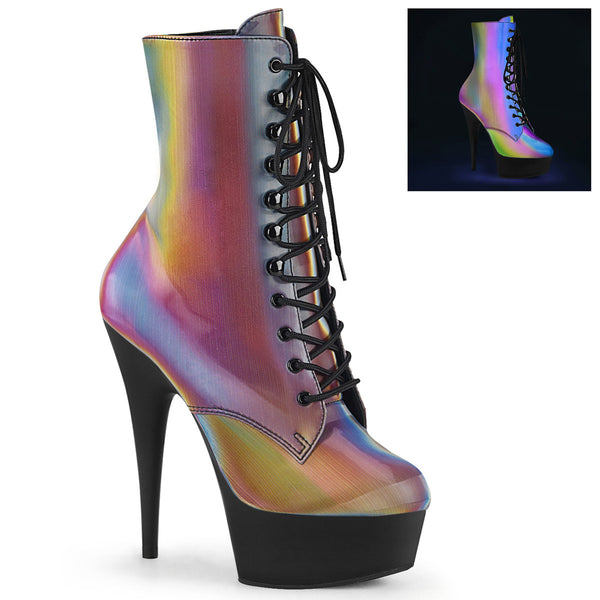 6" Heel, 1" PF Lace-Up Front Ankle Boot, Side Zip Pleaser Pleaser DELIGHT/1020REFL