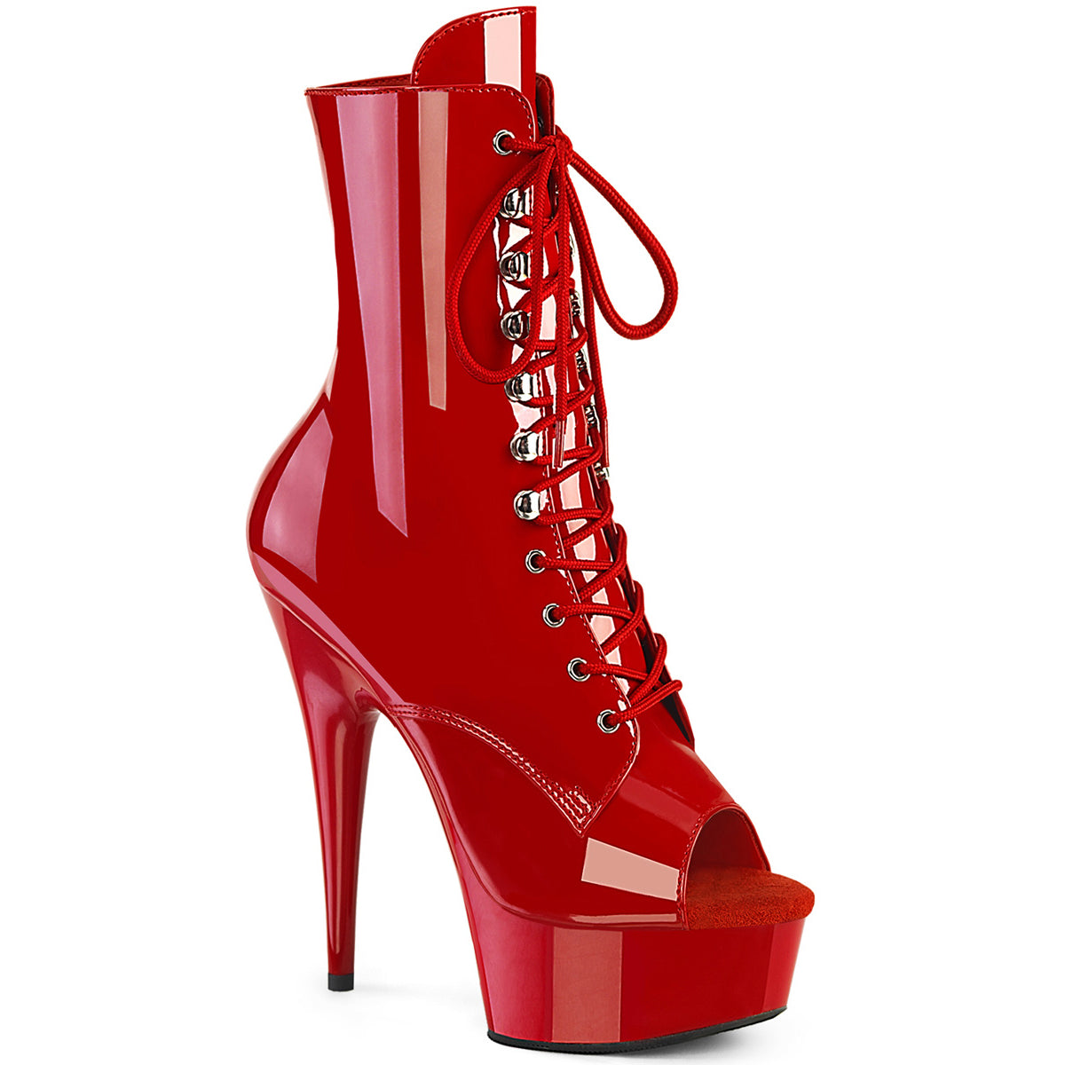 6" Heel, 1 3/4" Pf Peep Toe Lace-Up Ankle Boot, Side Zip Pleaser Pleaser DELIGHT/1021