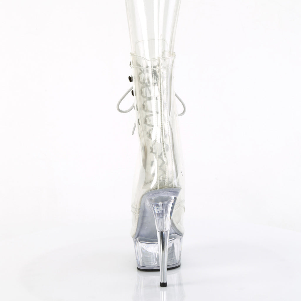 6" Heel, 1 3/4" Pf Clear Peep Toe Lace-Up Ankle Boot Pleaser Pleaser DELIGHT/1021C