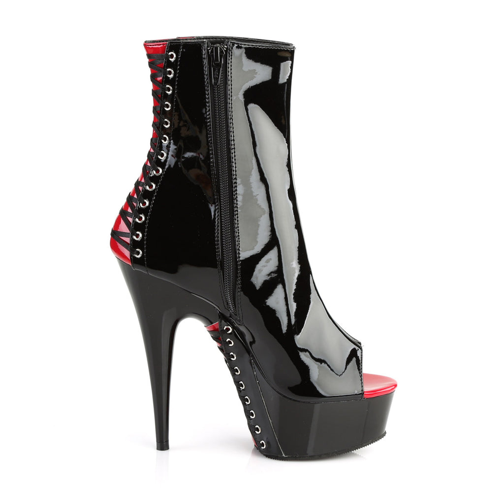 6" Heel, 1 3/4" PF Peep Toe Corset Style Ankle Boot, Side Zi Pleaser Pleaser DELIGHT/1025