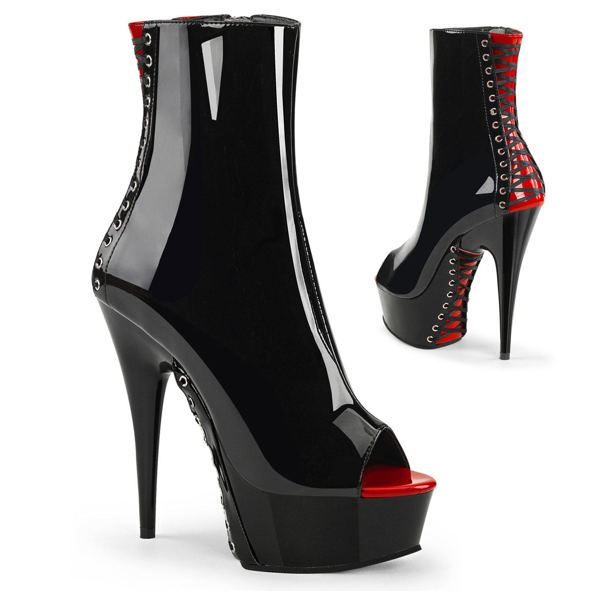 6" Heel, 1 3/4" PF Peep Toe Corset Style Ankle Boot, Side Zi Pleaser Pleaser DELIGHT/1025 Main image