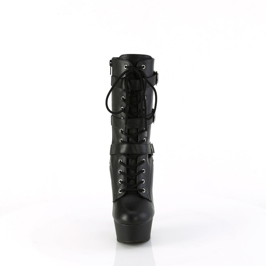 6" Heel, 1 3/4" Pf Lace-Up Multi Buckle Ankle Boot, Side Zip Pleaser Pleaser DELIGHT/1043