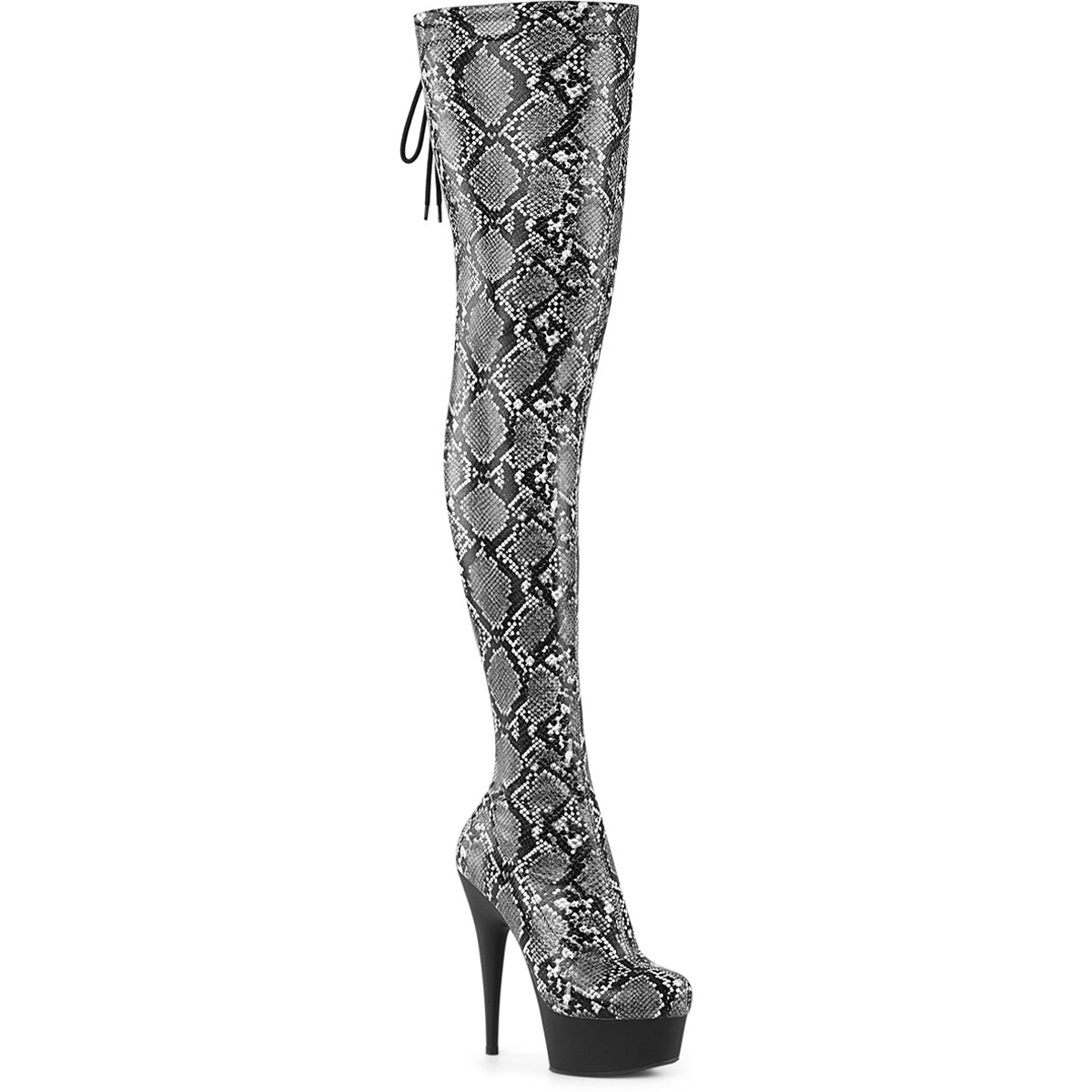 6" Heel, 1 3/4" Pf Stretch Snake Print Pull-On Thigh Boot Pleaser Pleaser DELIGHT/3008SP/BT