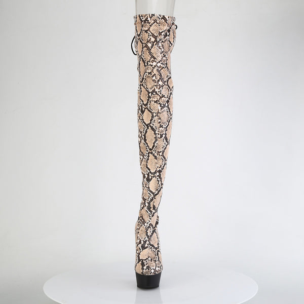 6" Heel, 1 3/4" Pf Stretch Snake Print Pull-On Thigh Boot Pleaser Pleaser DELIGHT/3008SP/BT