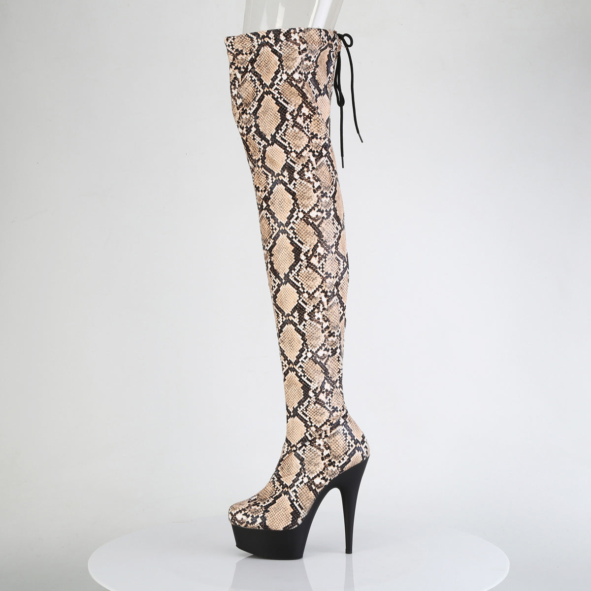 6" Heel, 1 3/4" Pf Stretch Snake Print Pull-On Thigh Boot Pleaser Pleaser DELIGHT/3008SP/BT