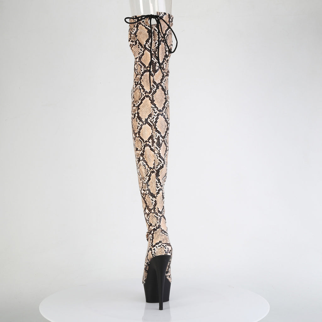 6" Heel, 1 3/4" Pf Stretch Snake Print Pull-On Thigh Boot Pleaser Pleaser DELIGHT/3008SP/BT