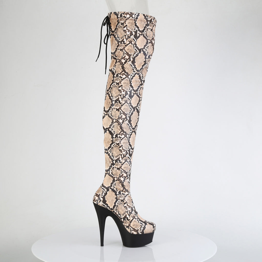 6" Heel, 1 3/4" Pf Stretch Snake Print Pull-On Thigh Boot Pleaser Pleaser DELIGHT/3008SP/BT