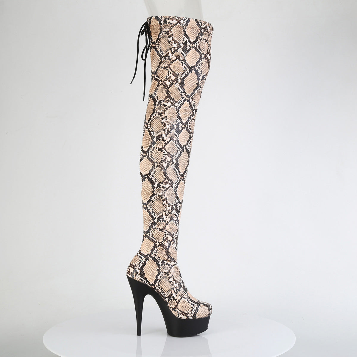 6" Heel, 1 3/4" Pf Stretch Snake Print Pull-On Thigh Boot Pleaser Pleaser DELIGHT/3008SP/BT