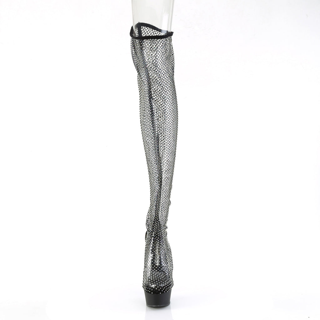6" Heel, 1 3/4" Pf Pull-On Rs Mesh Thigh High Boot Pleaser  DELIGHT/3009