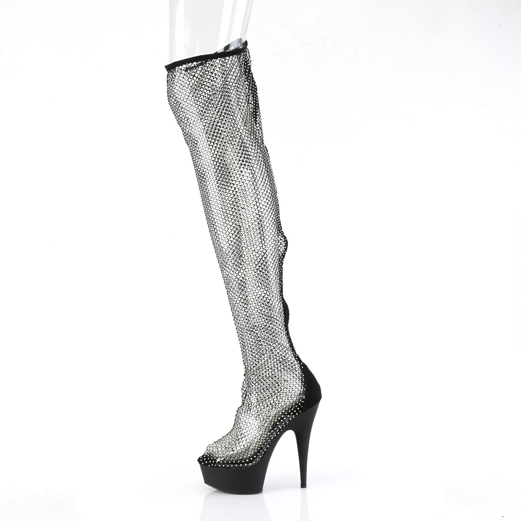 6" Heel, 1 3/4" Pf Pull-On Rs Mesh Thigh High Boot Pleaser  DELIGHT/3009