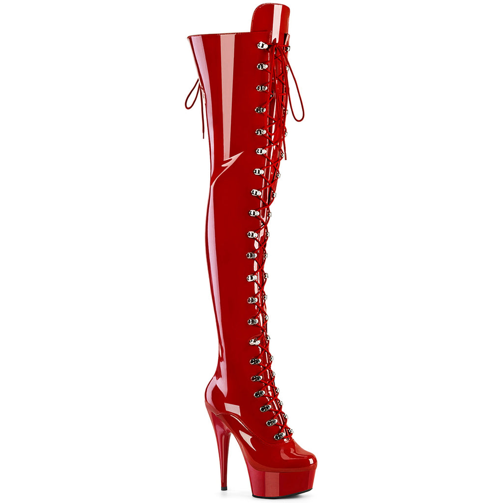 6" Heel, 1 3/4" Pf Lace-Up Thigh Boot, 1/2 Inside Zip Pleaser Pleaser DELIGHT/3022